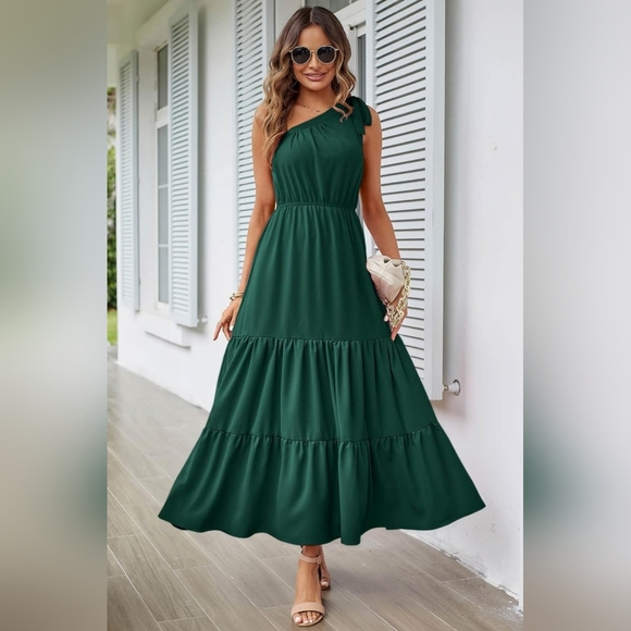 PrettyGarden Women's Maxi Dress One Shoulder Sleeveless Ruffle - Picture 3 of 11